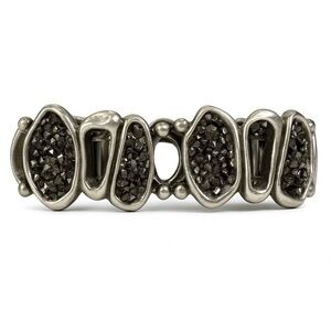 Chunky Silver Stretch Bracelet With Black Crystals